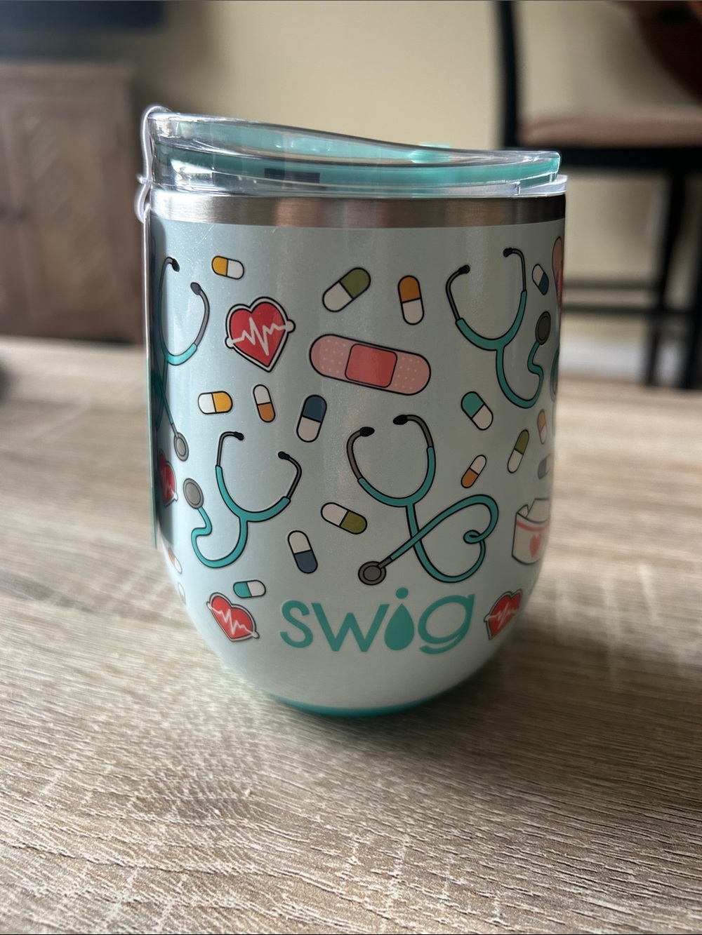 Swig Medical Print Insulated Wine Tumbler - Teal & White